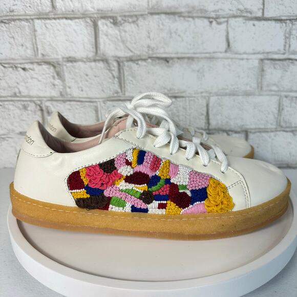 Embroidered White Flats with Multicolor Design - Picture 2 of 10